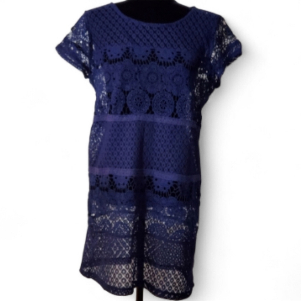 Xhiliration Swimsuit cover up/dress, crochet lace, navy blue. Sz 8/10